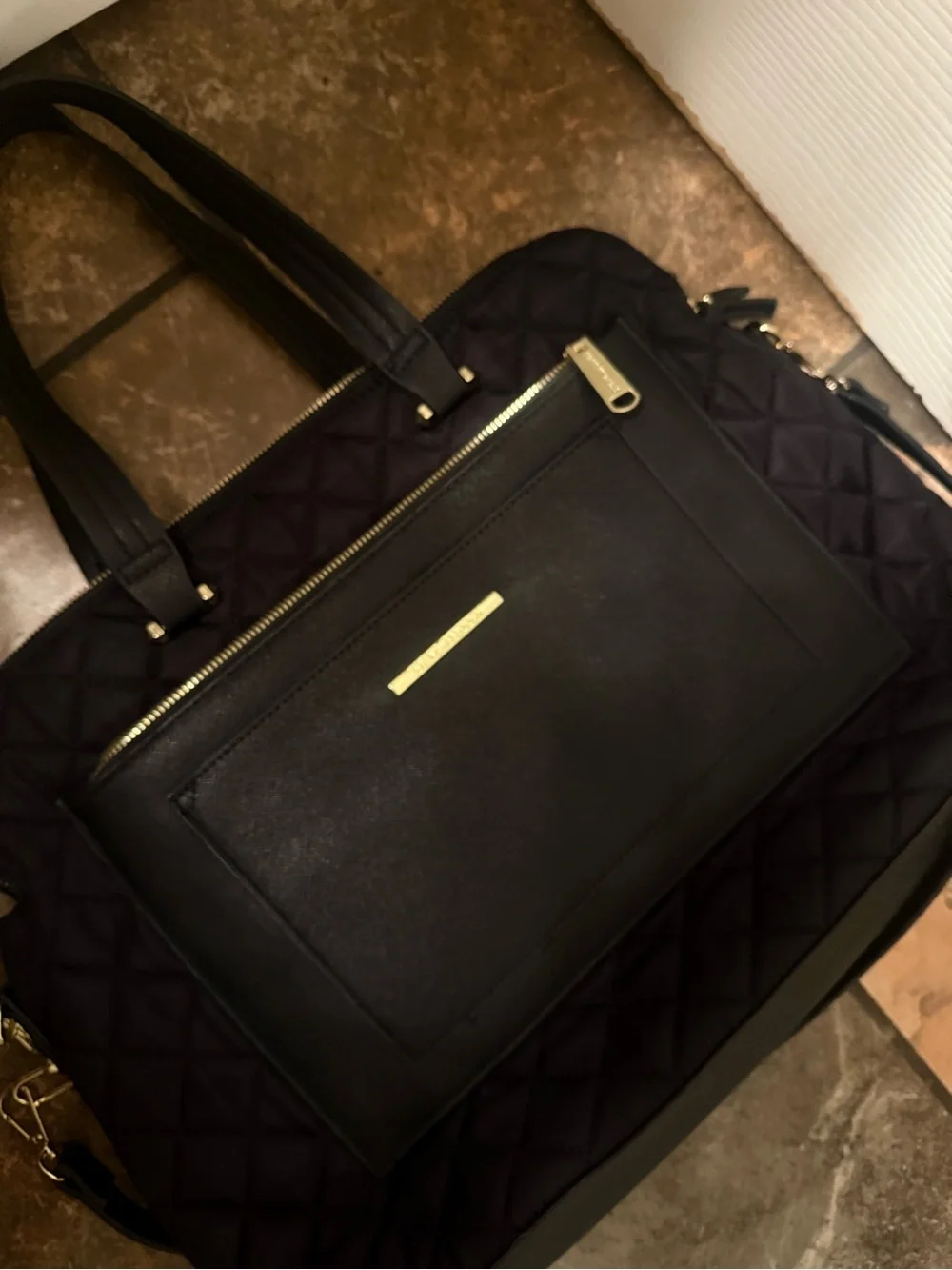 BNWOT Steve madden laptop bag Quilted Black Tote Bag with Front Zip Pocket